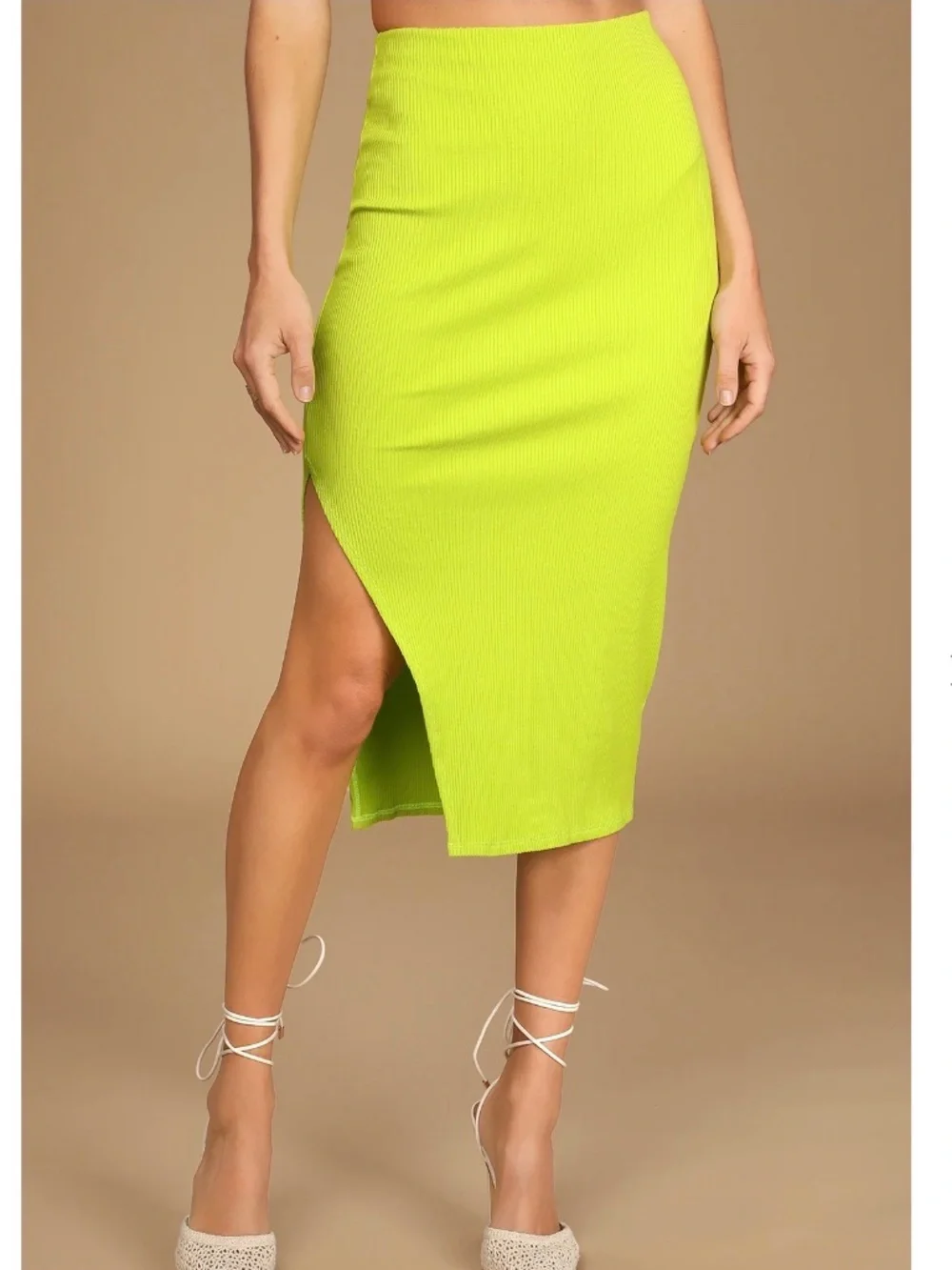 NWOT Lulus Set For Life Lime Green Ribbed Bodycon Skirt Set S